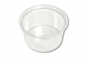Ceci est un contenant rond transparent en APET avec une forme compacte semblable à un bol. La surface lisse et brillante offre une excellente transparence, idéale pour mettre en valeur le contenu. Le contenant présente des côtés verticaux, légèrement inclinés, qui s'harmonisent avec une base plate et encastrée, garantissant une bonne stabilité. Le rebord large et lisse est conçu pour accueillir un couvercle compatible, assurant une fermeture sécurisée pour le stockage ou le transport. Le design minimaliste allie fonctionnalité et polyvalence, adapté à diverses applications alimentaires.